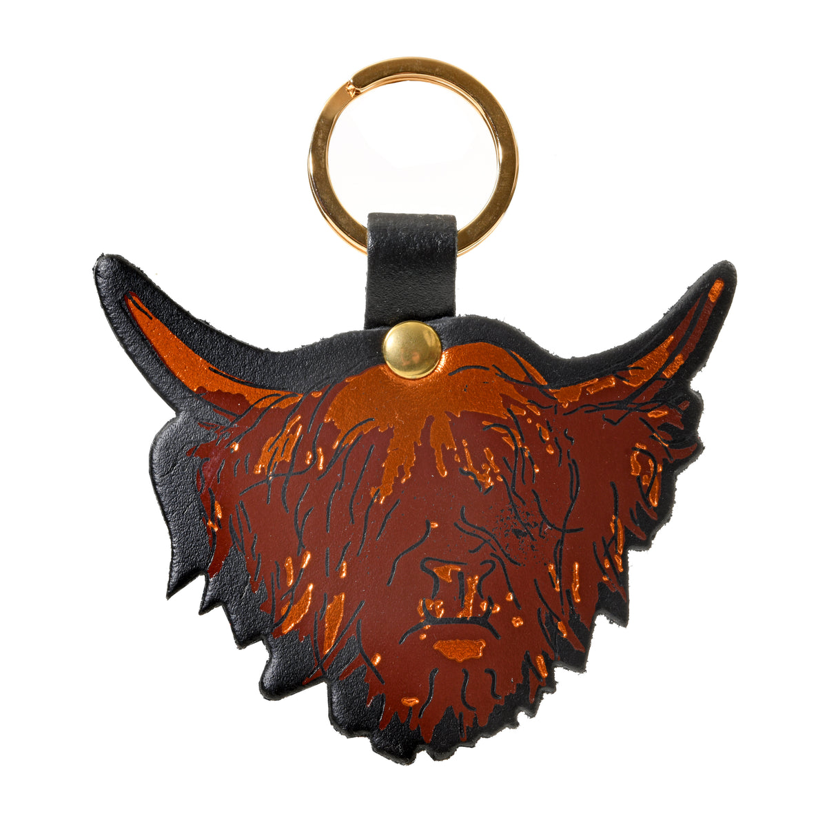 Black Leather Highland Cow Keyring