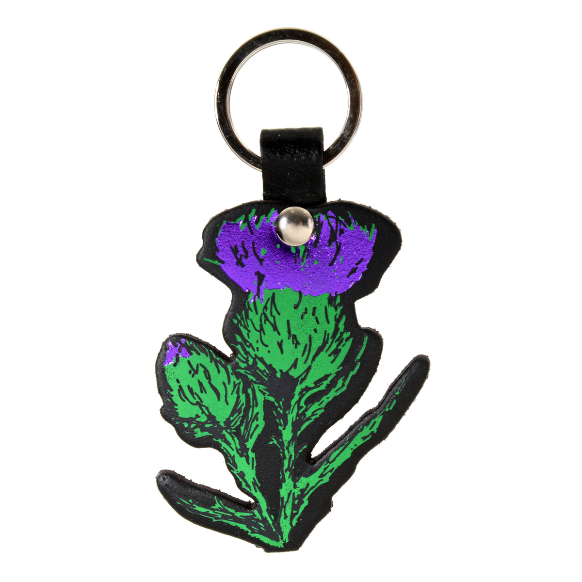 Black Leather Thistle Keyring