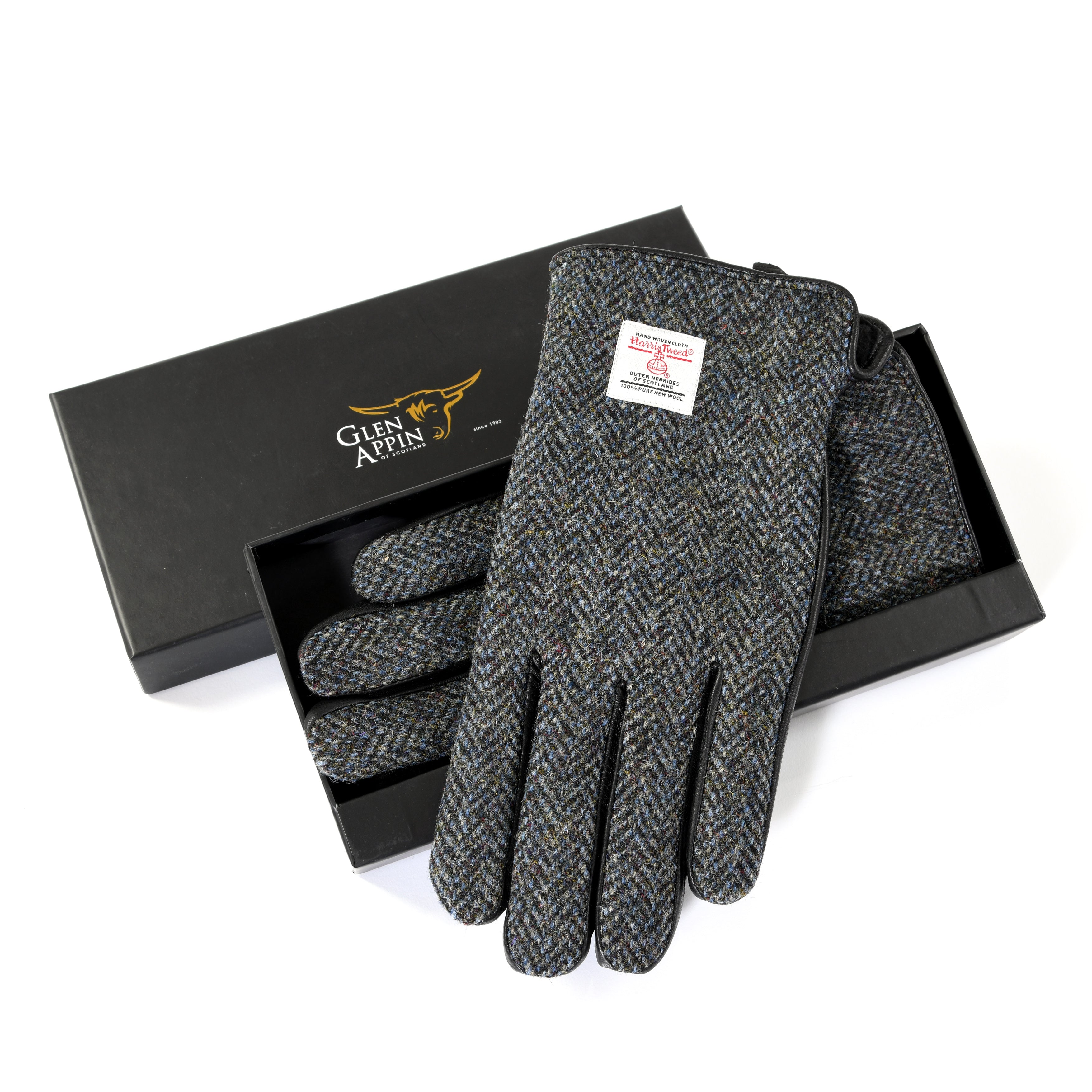 Harris Tweed Gents Black Leather Boxed Gloves Gretna Green Shopping