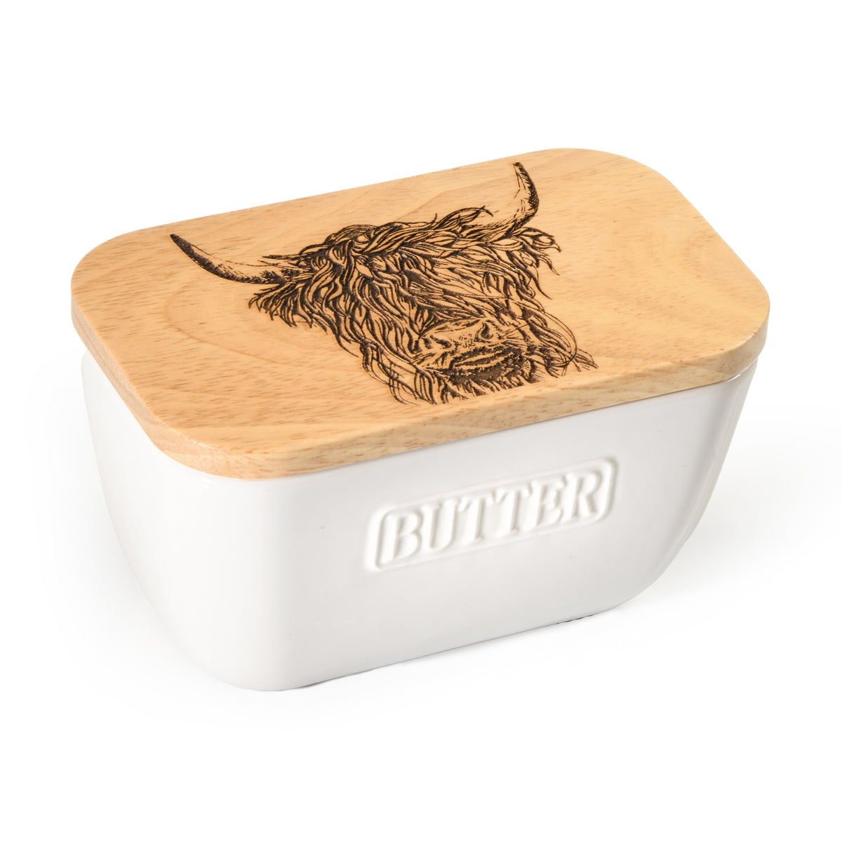 Highland Cow White Butter Dish