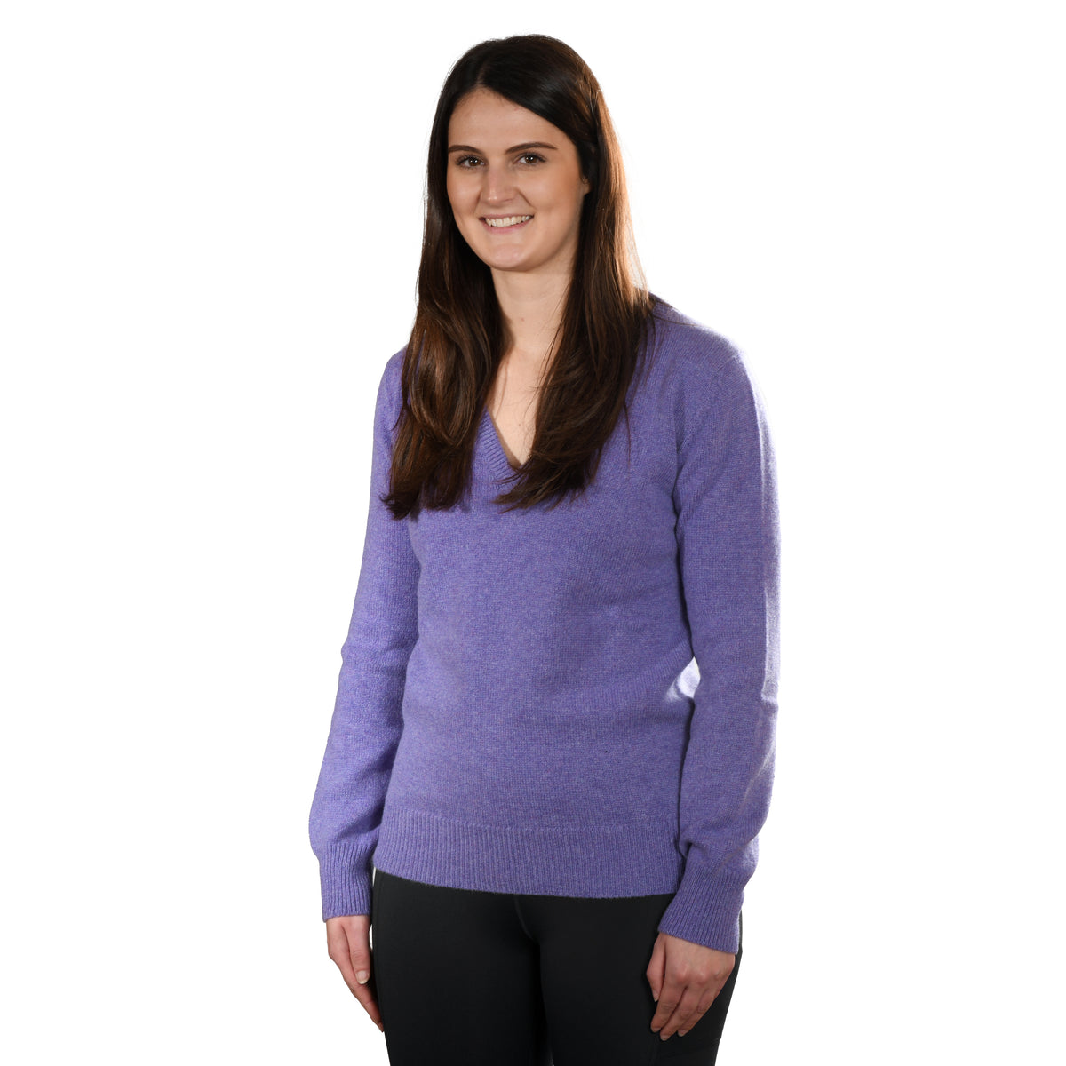 Ladies Cashmere V Neck Sweater Heather