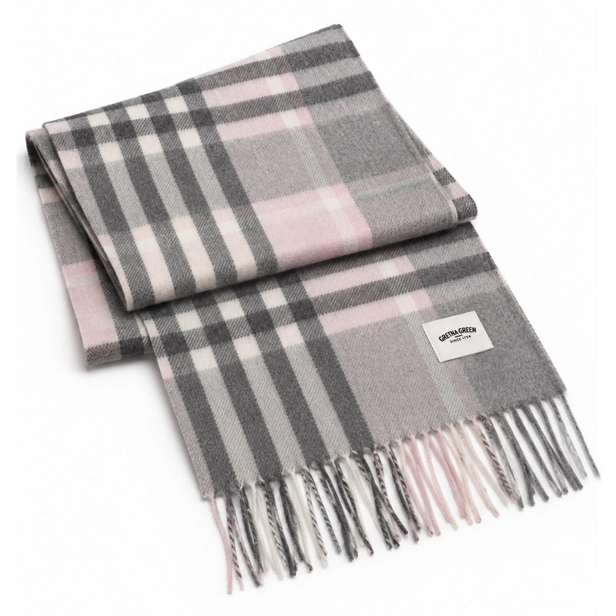 Light Pink Grey Check Lambswool Scarf