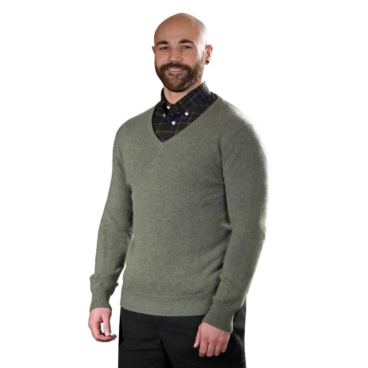 Mens Cashmere V Neck Sweater Moss