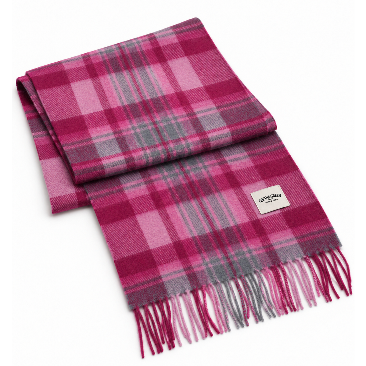 Pink Grey Check Cashmere Scarf