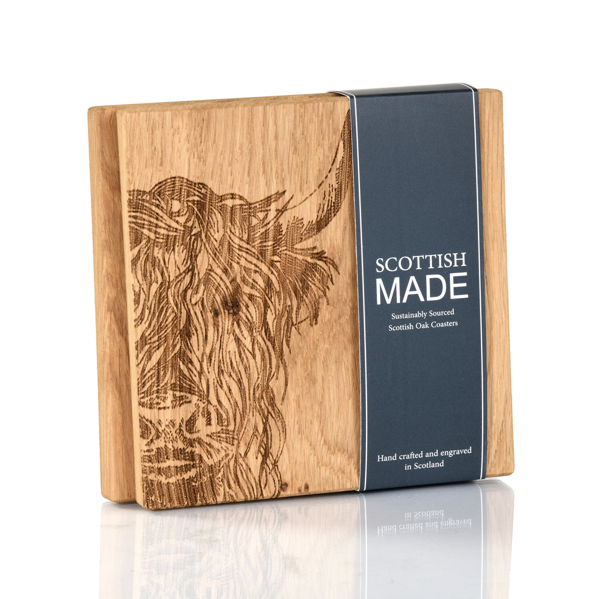 Highland Cow Oak Coasters Set of 2