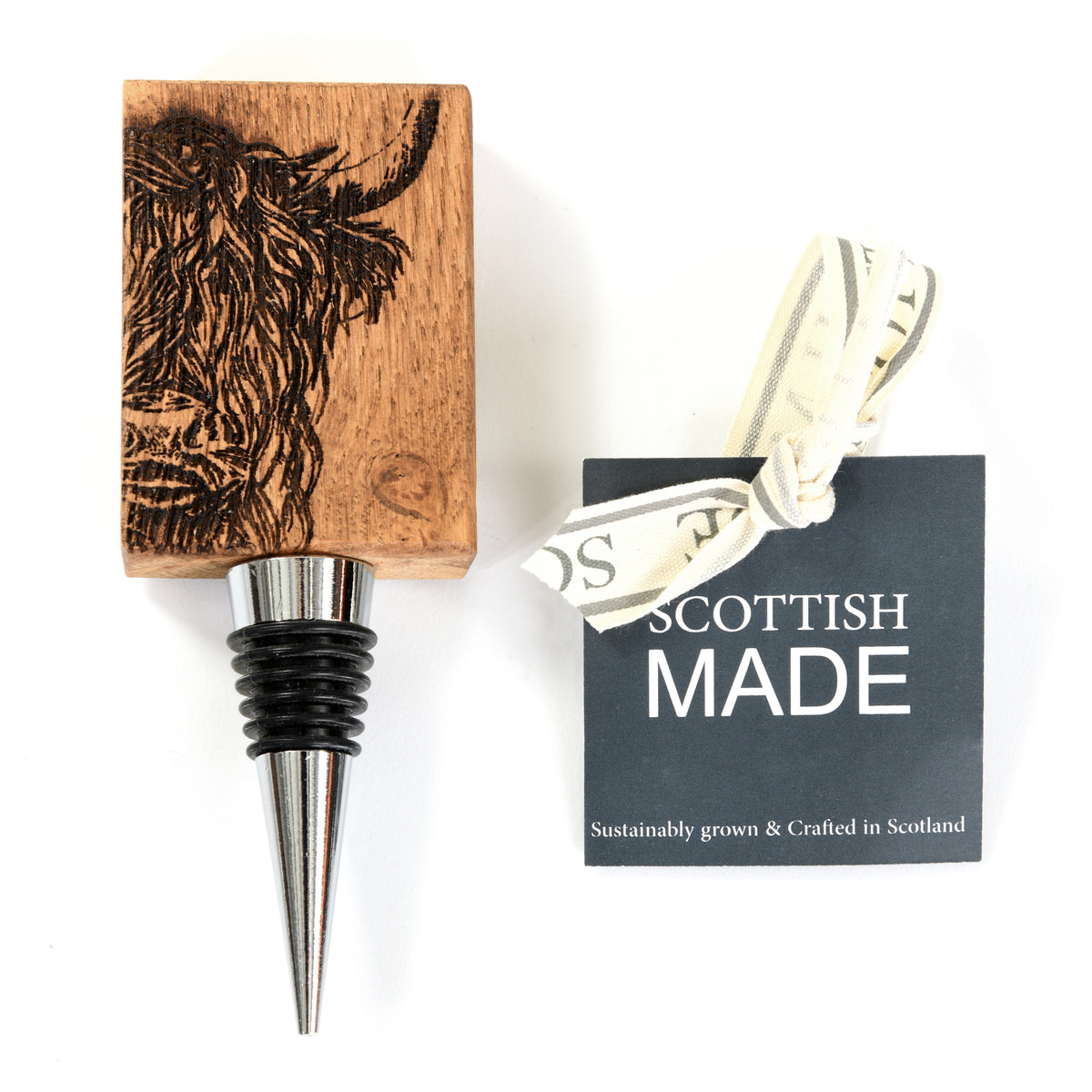 Highland Cow Oak Bottle Stopper