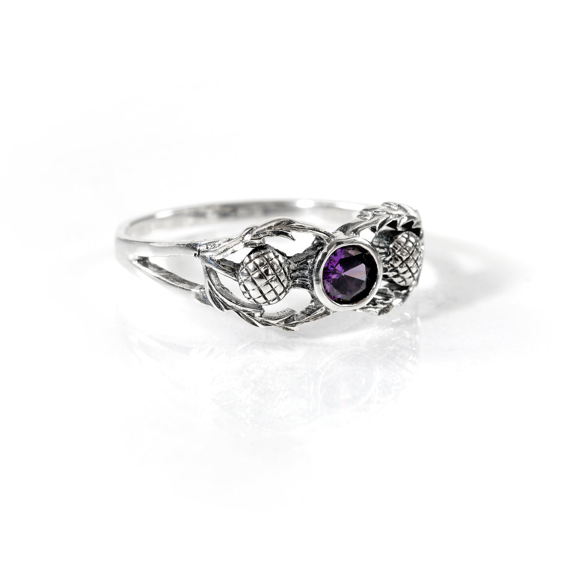 Scottish Thistle Ring with Amethyst