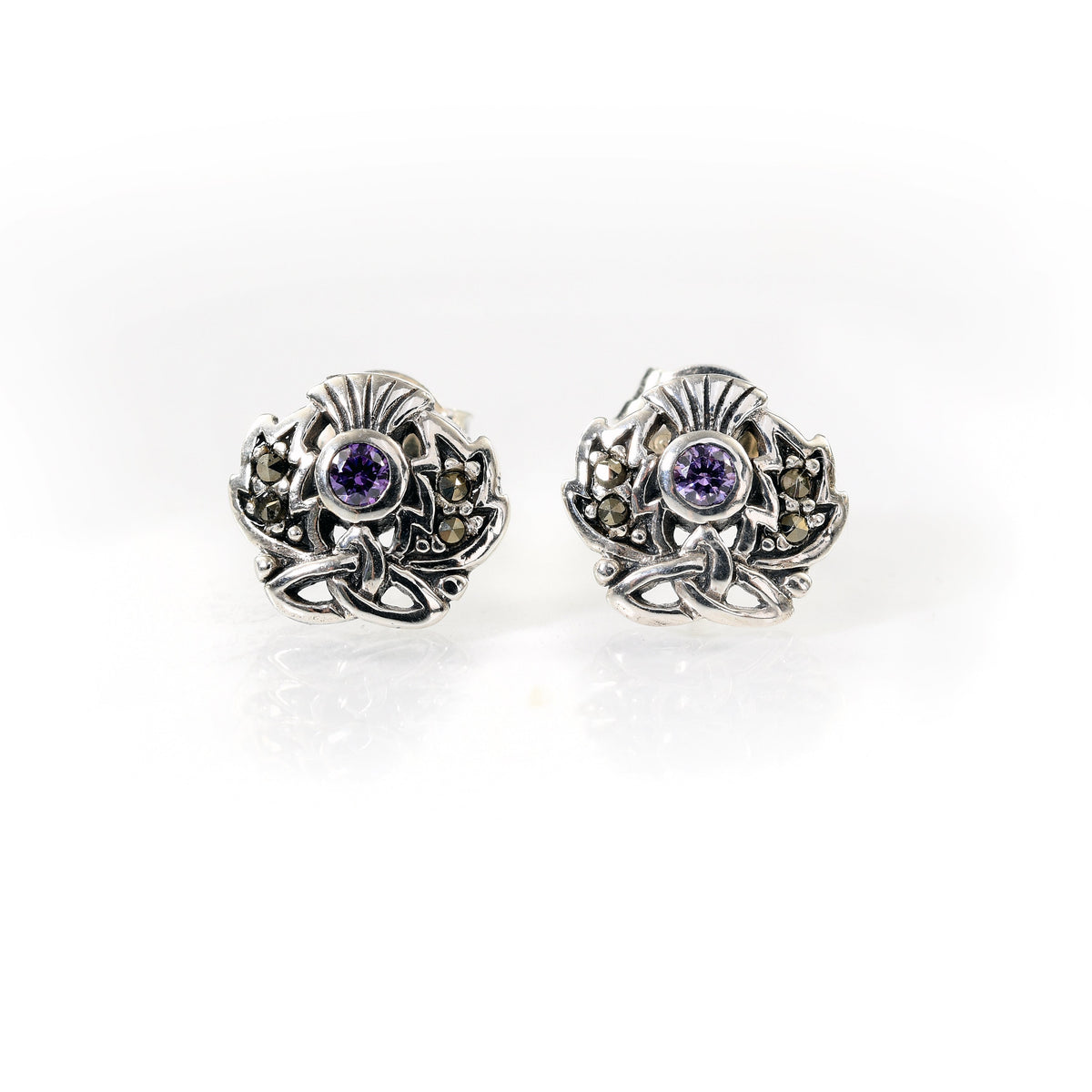 Thistle Earrings Marcasite and Amethyst