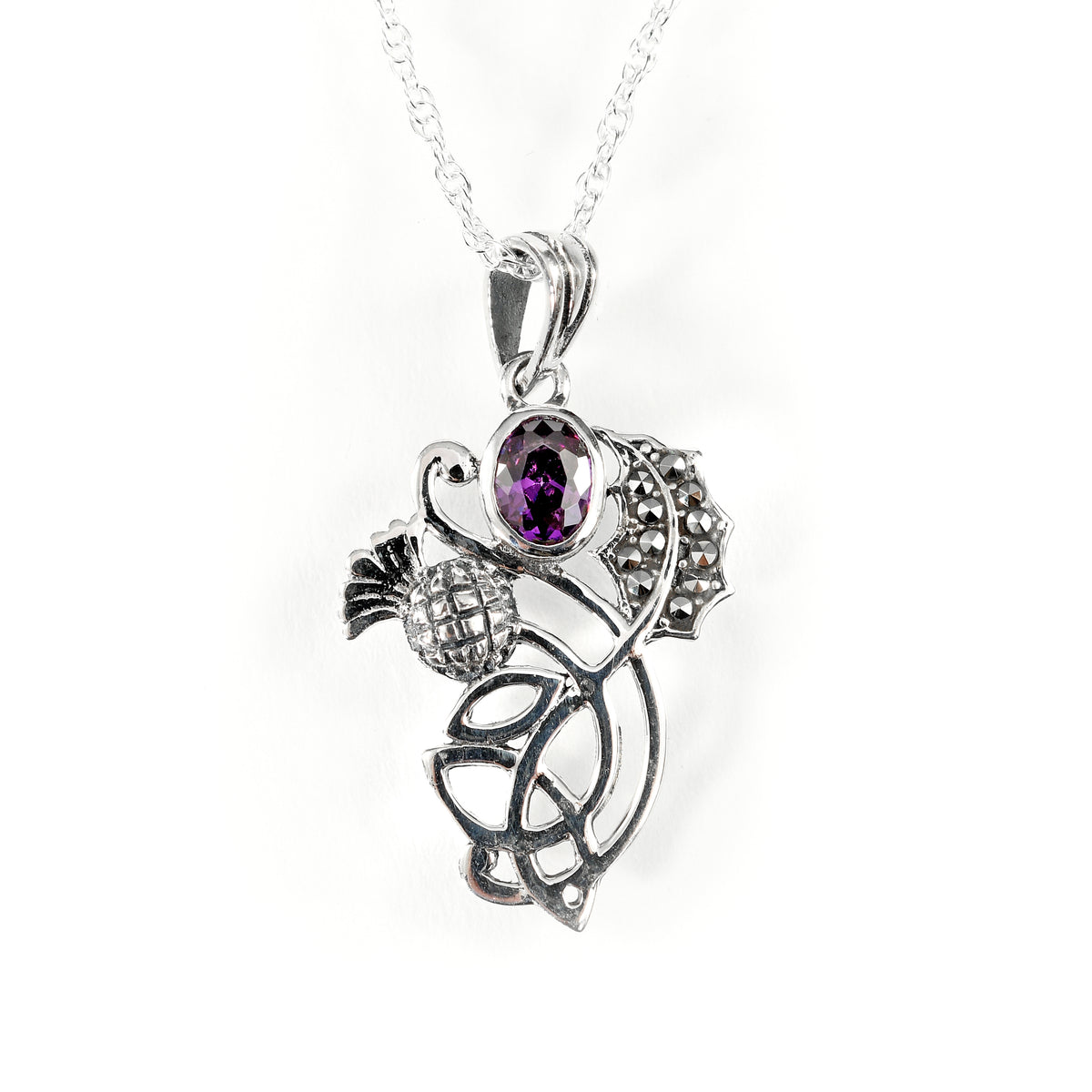 Thistle Pendant Marcasite and Amethyst