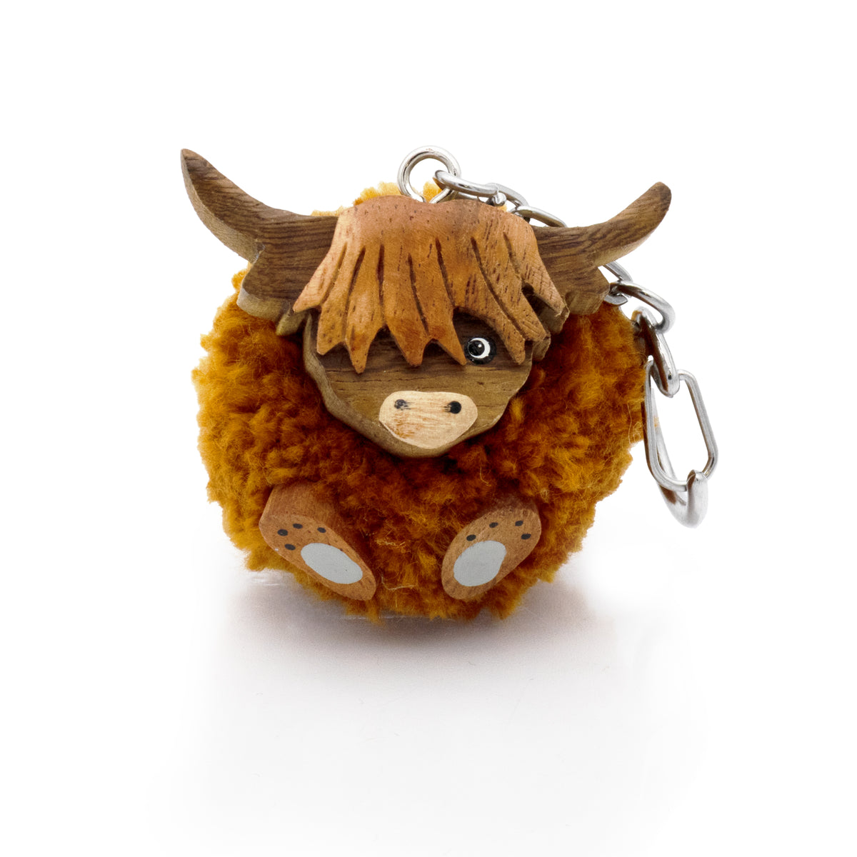 Wooden Highland Cow Pom Pom Keyring